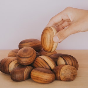 Teak Wooden Pebbles Smooth Rounded, Anti-stress wooden stones, Natural Wooden Rocks, Wood Balancing Stones toy, Montessori Toy, Home Décor