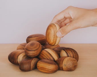 Teak Wooden Pebbles Smooth Rounded, Anti-stress wooden stones, Natural Wooden Rocks, Wood Balancing Stones toy, Montessori Toy, Home Décor