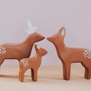 Wooden deer family, Wooden Stag Doe Fawn, Handmade Deer, Montessori toy, Wild animal, Waldorf Deer, Woodland Animal Toys, Christmas Gift