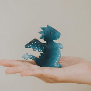 Wooden Water Dragon Toy, Hand-Painted Blue Dragon, Fantasy Mythical Creature, Waldorf Pretend Play, Unique Gift