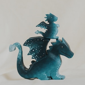 Wooden Water Dragon Toy, Hand-Painted Blue Dragon, Fantasy Mythical Creature, Waldorf Pretend Play, Unique Gift
