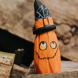 Wooden Pumpkin Toy Set, Handmade Halloween Decor, Waldorf Pumpkin, Wooden Halloween Figurines, Waldorf Halloween Toy, Table or Shelf Display