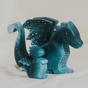Wooden Water Dragon Toy, Hand-Painted Blue Dragon, Fantasy Mythical Creature, Waldorf Pretend Play, Unique Gift
