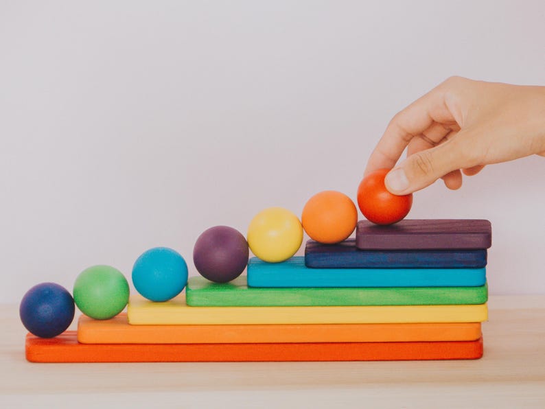 7 Colorful Wooden Balls, Wooden Rainbow Toy, Montessori Balls Set, Waldorf Toddler Toy, Educational Toy, Open-ended Toy, Creative Toy,