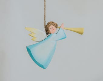 Handgeschilderde houten engel, kerstversiering, kerstengelornament, houten boomdecoratie, kerstboomdecoratie, kerstdecor