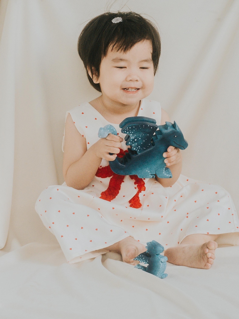 Wooden Water Dragon Toy, Hand-Painted Blue Dragon, Fantasy Mythical Creature, Waldorf Pretend Play, Unique Gift