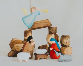 Wooden Nativity Set for Kids, Nativity figurines, Christmas Nativity Scene, Waldorf Christmas toys, Handmade Holiday Décor, Holy Night Scene
