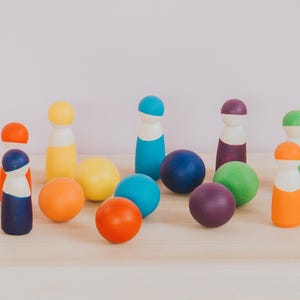 7 Colorful Wooden Balls, Wooden Rainbow Toy, Montessori Balls Set, Waldorf Toddler Toy, Educational Toy, Open-ended Toy, Creative Toy,