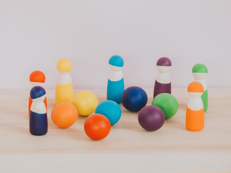 7 Colorful Wooden Balls, Wooden Rainbow Toy, Montessori Balls Set, Waldorf Toddler Toy, Educational Toy, Open-ended Toy, Creative Toy,