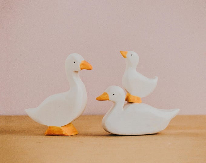 Wooden Ducks Toy Set – Natural Farm Animal Figures, Waldorf Inspired Imaginative Play