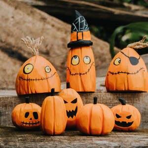Wooden Pumpkin Toy Set, Handmade Halloween Decor, Waldorf Pumpkin, Wooden Halloween Figurines, Waldorf Halloween Toy, Table or Shelf Display