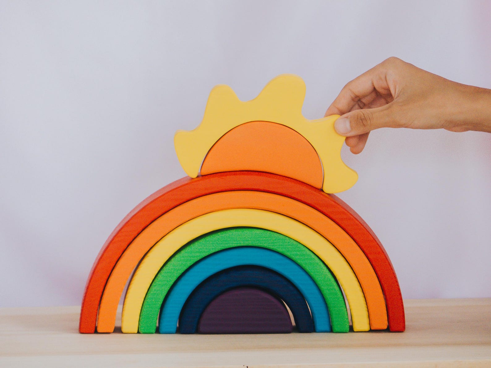 Wooden Rainbow and Sun Stacker, Montessori Puzzle Toy, Waldorf Toddler ...