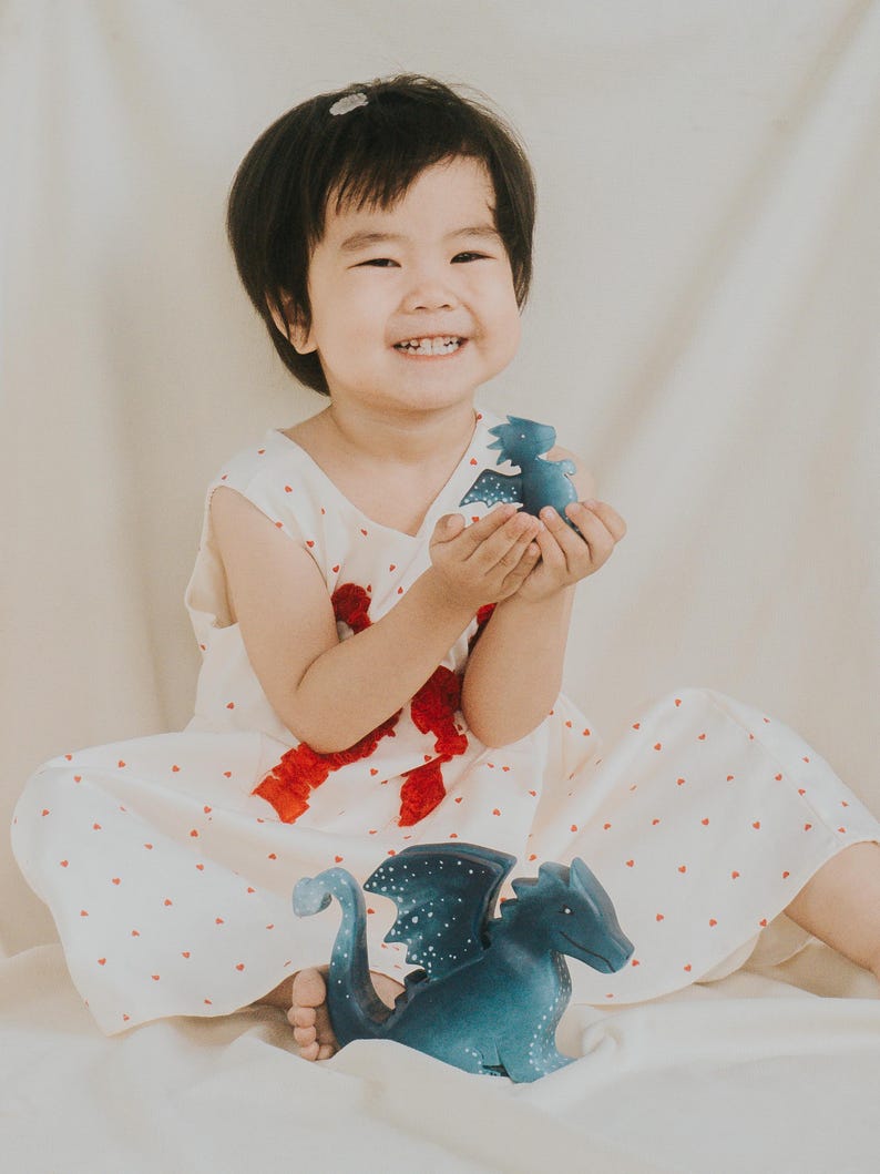 Wooden Water Dragon Toy, Hand-Painted Blue Dragon, Fantasy Mythical Creature, Waldorf Pretend Play, Unique Gift