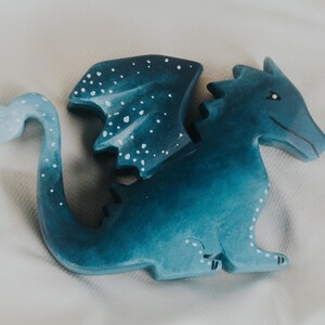 Wooden Water Dragon Toy, Hand-Painted Blue Dragon, Fantasy Mythical Creature, Waldorf Pretend Play, Unique Gift