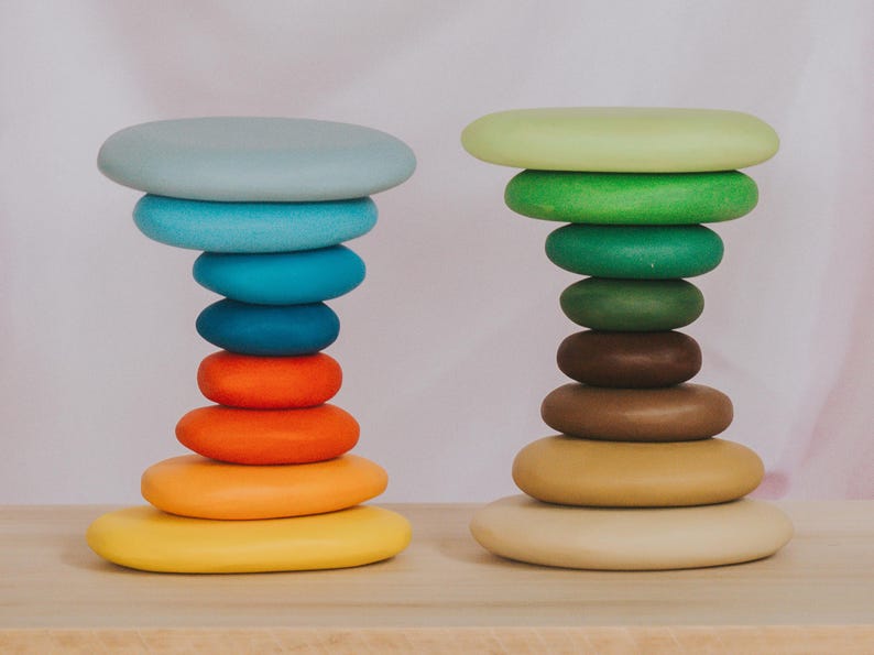 Stacking pebble set, Waldorf toys, Open Ended Play, Wooden Stone, Stacking rock, Balancing Stone, Montessori Play, Wooden Block Building Set
