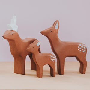 Wooden deer family, Wooden Stag Doe Fawn, Handmade Deer, Montessori toy, Wild animal, Waldorf Deer, Woodland Animal Toys, Christmas Gift