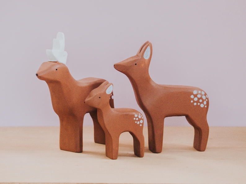 Wooden deer family, Wooden Stag Doe Fawn, Handmade Deer, Montessori toy, Wild animal, Waldorf Deer, Woodland Animal Toys, Christmas Gift