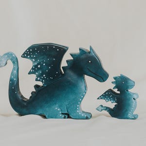 Wooden Water Dragon Toy, Hand-Painted Blue Dragon, Fantasy Mythical Creature, Waldorf Pretend Play, Unique Gift