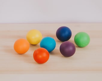 7 Colorful Wooden Balls, Wooden Rainbow Toy, Montessori Balls Set, Waldorf Toddler Toy, Educational Toy, Open-ended Toy, Creative Toy,