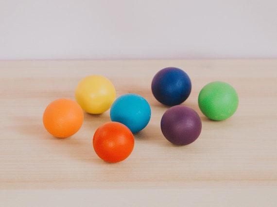 7 Colorful Wooden Balls, Wooden Rainbow Toy, Montessori Balls Set, Waldorf Toddler Toy, Educational Toy, Open-ended Toy, Creative Toy,