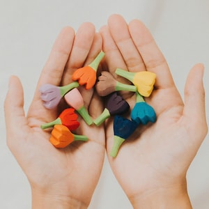 Wooden Flowers, Waldorf Toys, Hand-painted Flower, Adorable Gift, Decorative Flowers, Wood Toy flower, Wooden flower garden, Gardening Toys