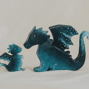 Wooden Water Dragon Toy, Hand-Painted Blue Dragon, Fantasy Mythical Creature, Waldorf Pretend Play, Unique Gift