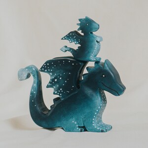 Wooden Water Dragon Toy, Hand-Painted Blue Dragon, Fantasy Mythical Creature, Waldorf Pretend Play, Unique Gift