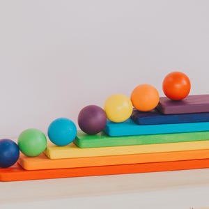 7 Colorful Wooden Balls, Wooden Rainbow Toy, Montessori Balls Set, Waldorf Toddler Toy, Educational Toy, Open-ended Toy, Creative Toy,