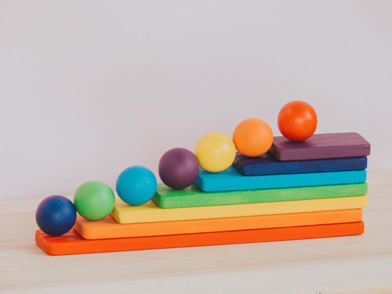 7 Colorful Wooden Balls, Wooden Rainbow Toy, Montessori Balls Set, Waldorf Toddler Toy, Educational Toy, Open-ended Toy, Creative Toy,