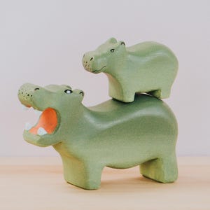 Wooden Hippo Toy, Jungle Animal Wooden Toy, Handcrafted Wooden Hippo, Hand-painted Toys, Wooden Animal, Pretend to play toys, Adorable Gift