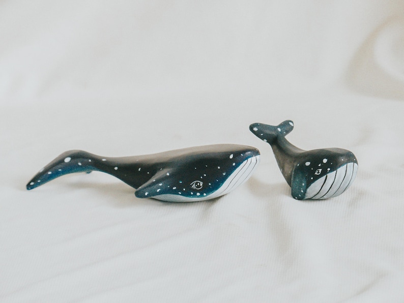 View of Wooden Blue Whale Figurine, Wooden Whale Toy Figurine, Wooden Ocean ...