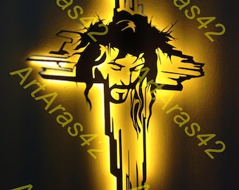 jesus, chirist led, chirist metal wallart, steel jesus, mesih wall decor, wallart, metal sign, led decor