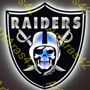 Las Vegas Raiders, letrero de metal de los Raiders, decoración de LAN Vegas, Steel Raiders, decoración de pared de metal, AFL, equipo de fútbol, arte mural de los Raiders, decoración LED