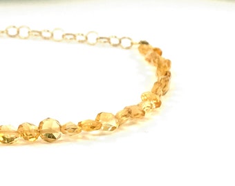 Citrine Bracelet Gold Rolo Chain Layering Skinny Bracelet November Birthstone