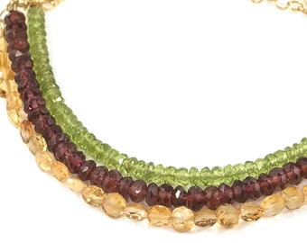 Gold Peridot Bracelet Natural Genuine Green Gemstone Layering Bracelet