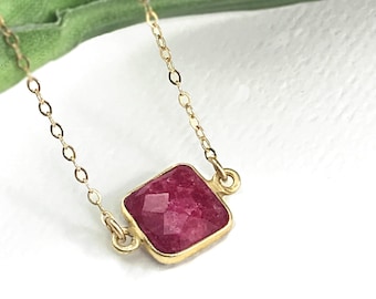 Ruby Necklace Vermeil Bezel 14K gf Necklace, Aug Birthstone, Leo, ZionShore