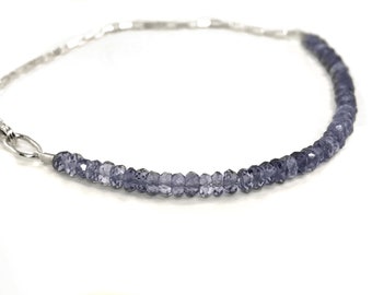 Sterling Silver Iolite Venetian Chain Bracelet, Skinny Layering Bracelet, Water Sapphires