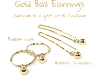 Gold Ball Hoop Earrings or Threader Earrings or Both Earring Set 14K Gold Filled - Gift Set