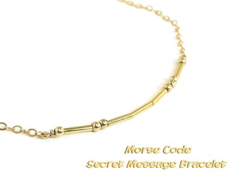 Morse Code Bracelet Dainty 14K Gold Filled Layering Bracelet - BFF Gift