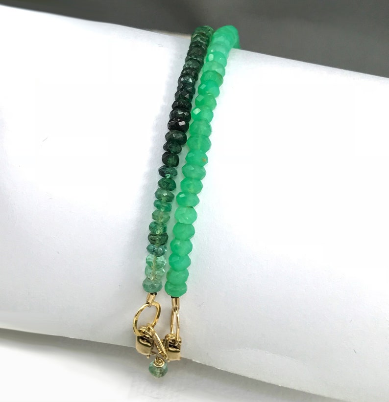 Chrysoprase Bracelet Natural Genuine Green Gemstone Gold Layering Bracelet image 5