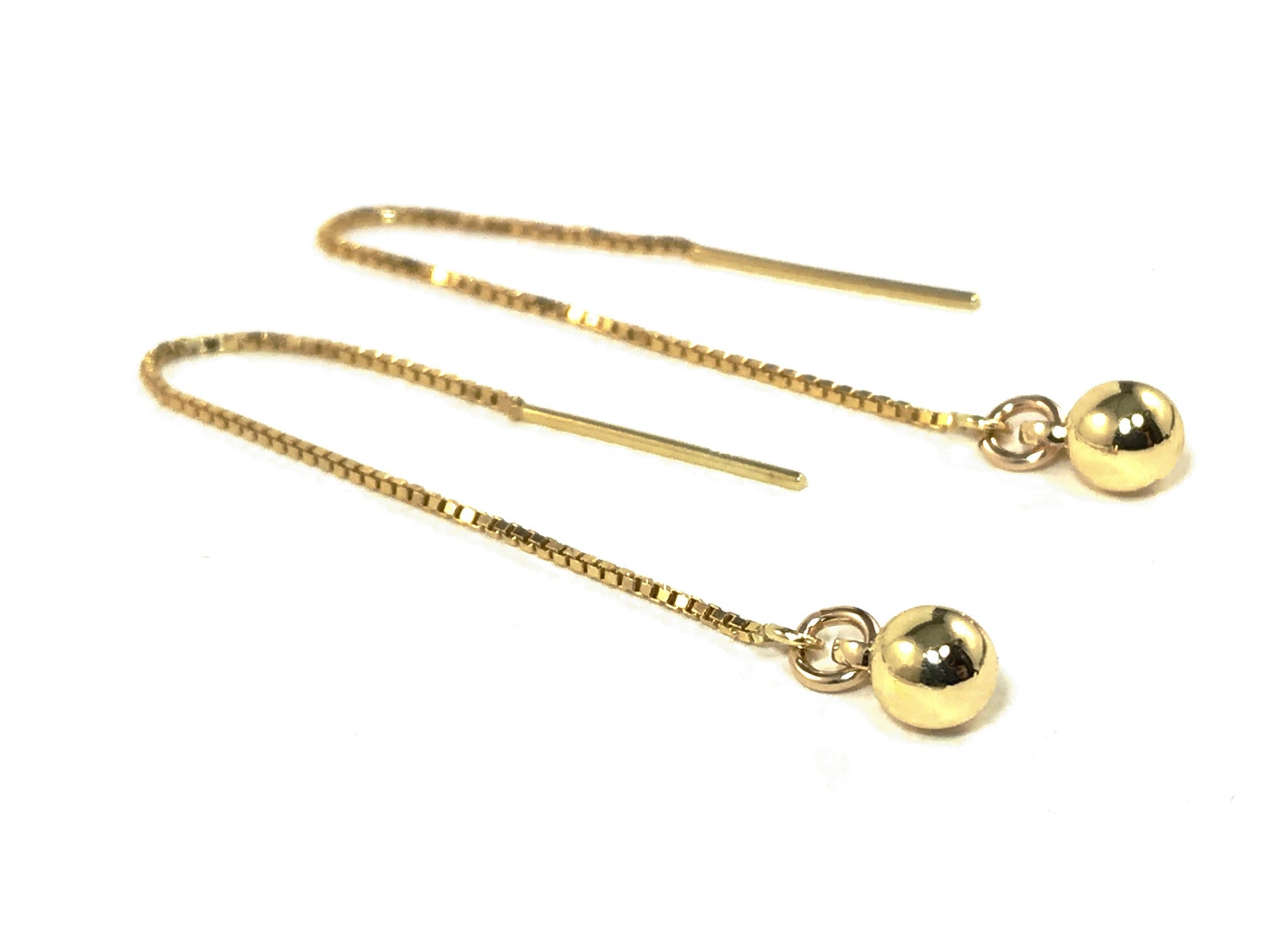 Gold Ball Hoop Earrings or Threader Earrings or Both Earring Set 14K