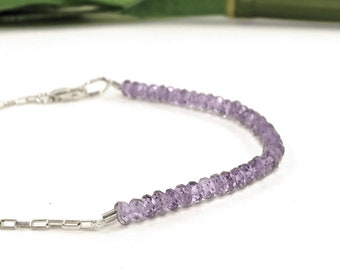 Amethyst Bracelet Silver Chain Layering Stackable Skinny Bracelet