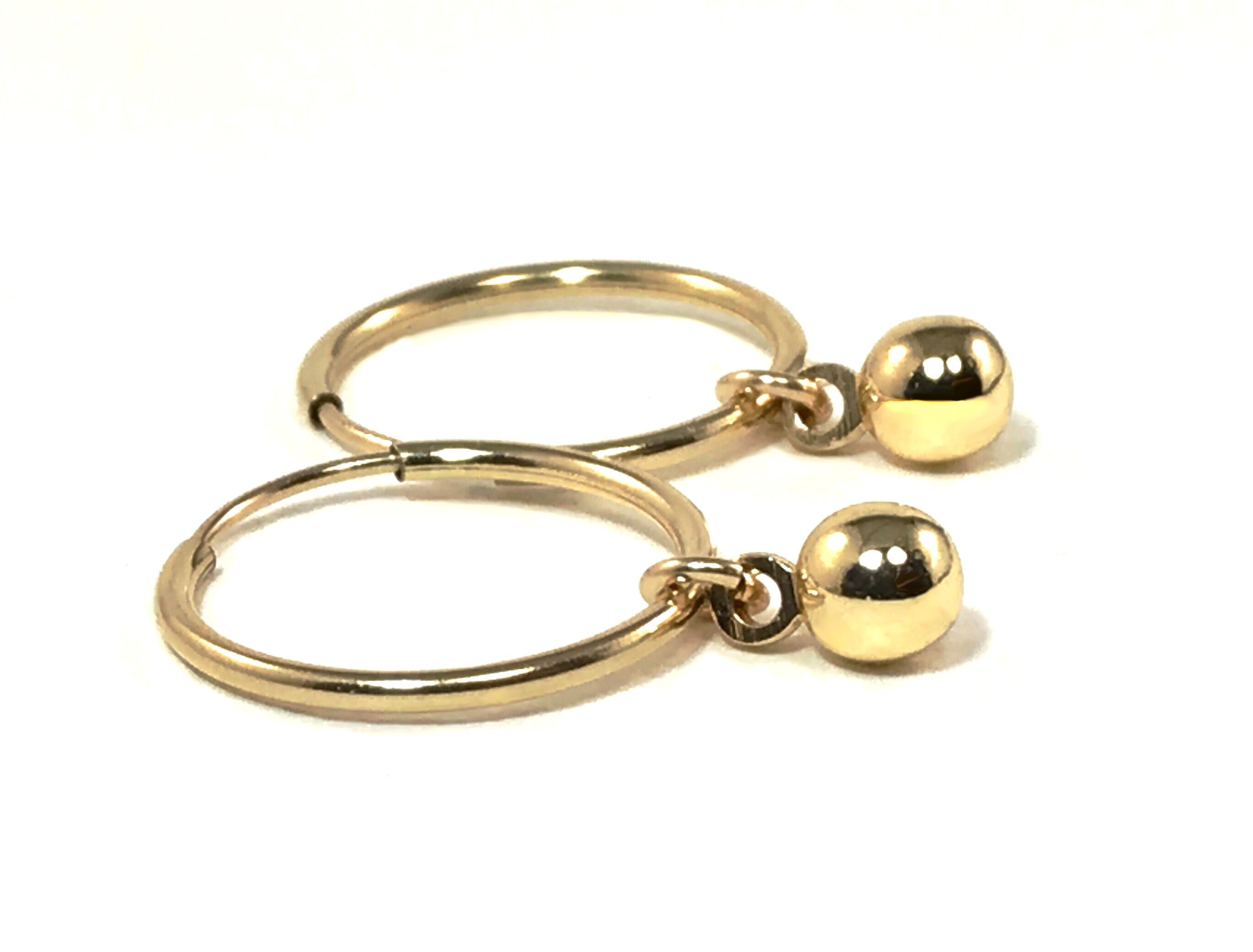 Gold Ball Hoop Earrings or Threader Earrings or Both Earring Set 14K