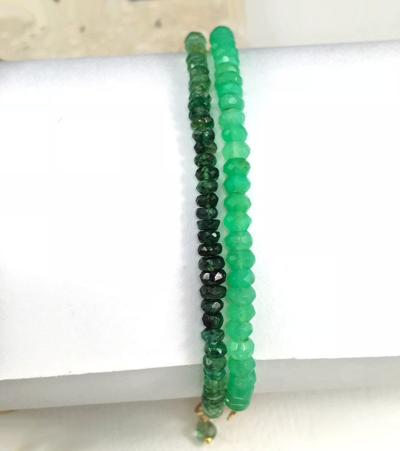 Chrysoprase Bracelet Natural Genuine Green Gemstone Gold Layering Bracelet image 4