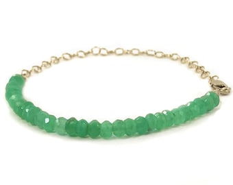 Chrysoprase Bracelet Natural Genuine Green Gemstone Gold Layering Bracelet