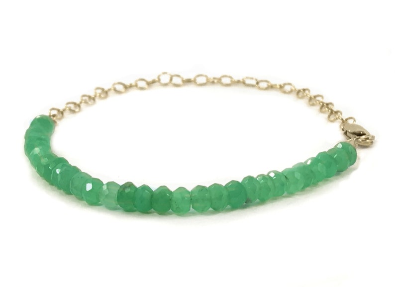 Chrysoprase Bracelet Natural Genuine Green Gemstone Gold Layering Bracelet image 1