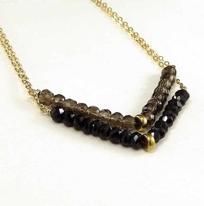 Smokey Quartz Gold Chevron Necklace Geometric Gemstone Necklace Science Jewelry Fashion image 3