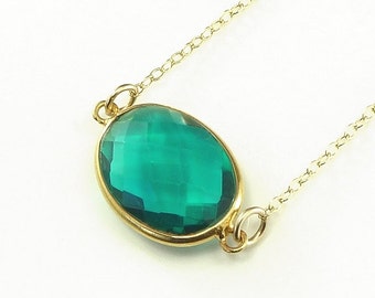 Green Apatite Quartz  Necklace 14K Gold Filled Solitaire Gemstone Handmade Minimalistic Fashion May Birthstone