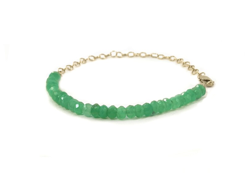 Chrysoprase Bracelet Natural Genuine Green Gemstone Gold Layering Bracelet image 2