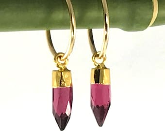Pink Quartz Gold Hoop Earrings Small Gemstone Hoop Earrings - Valentine's Day Gift